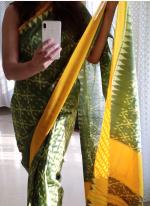 Linen Olive Green Daily Wear Printed Saree